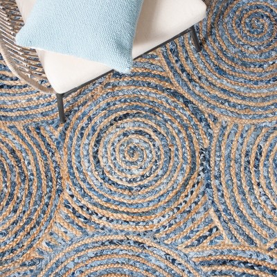Blue and Beige Hand-Knotted Geometric Cotton Rug, 4' x 6'