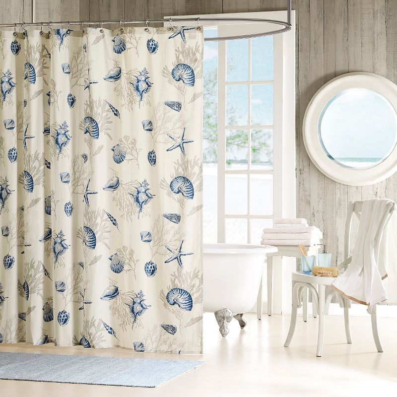 Rockaway Starfish Print Cotton Sateen Shower Curtain Blue, 1 of 3