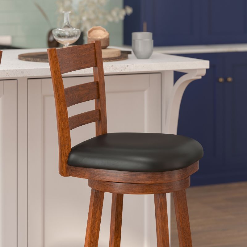 Flash Furniture Zerrick Commercial Grade Wood Classic Ladderback Swivel Bar Height Barstool with Padded, Upholstered Seat, 6 of 13
