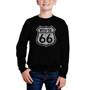 LA Pop Art Get Your Kicks On Route 66 - Boy's Word Art Crewneck Sweatshirt - 1 of 3