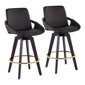 Set of 2 Cosmo PU Leather/Metal/Wood Counter Height Barstools Black - LumiSource - 1 of 4