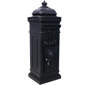 Vynxaria Black Garden Floor Mailbox - Large-Capacity Outdoor Postbox with Vintage Design, 48" Tall - 1 of 4