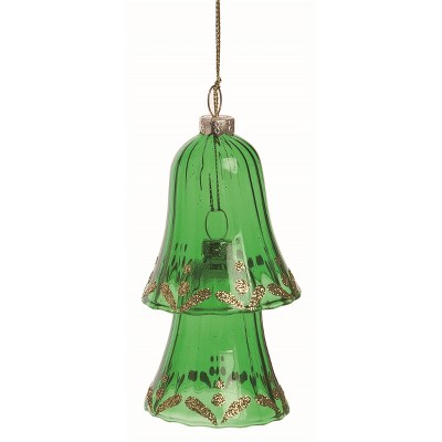Transpac Glass Green Christmas Bell Ornament