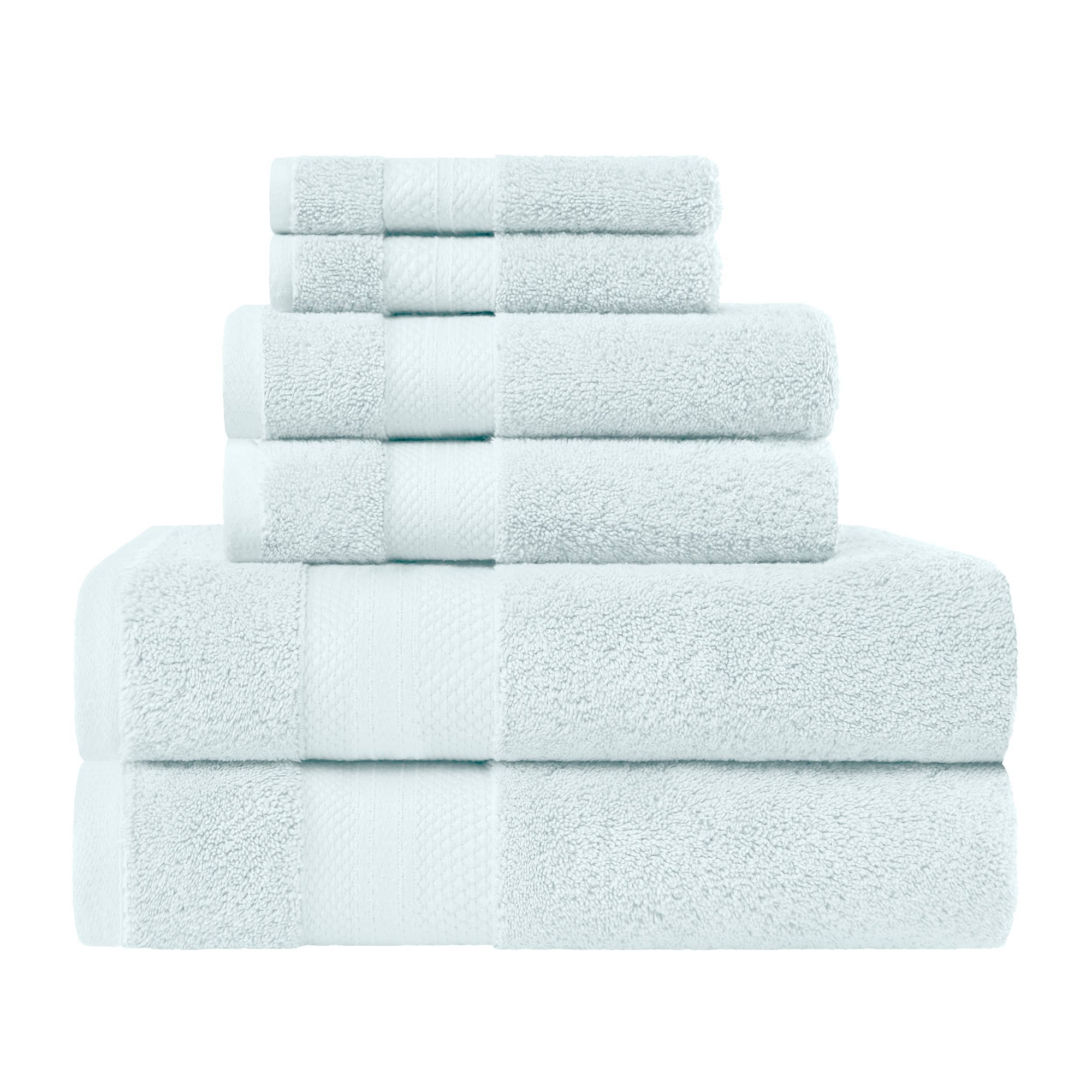 6 Piece Towel Set Luxury Cotton Heavyweight Plush Bath Towels, Dusty Aqua - Blue Nile Mills