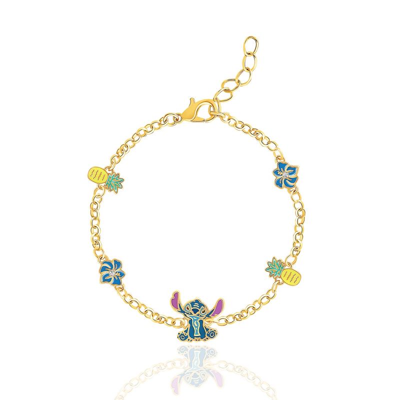 Disney Womens Stitch Bracelet with Station Pendants 6.5" + 1" - Gold Plated Stitch Jewelry Officially Licensed, 1 of 5