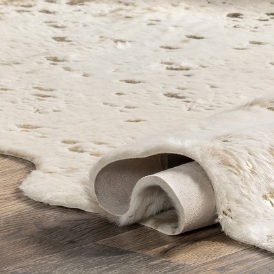 Handmade Off-White Faux Cowhide Easy Care Area Rug 5'9" x 7'7"