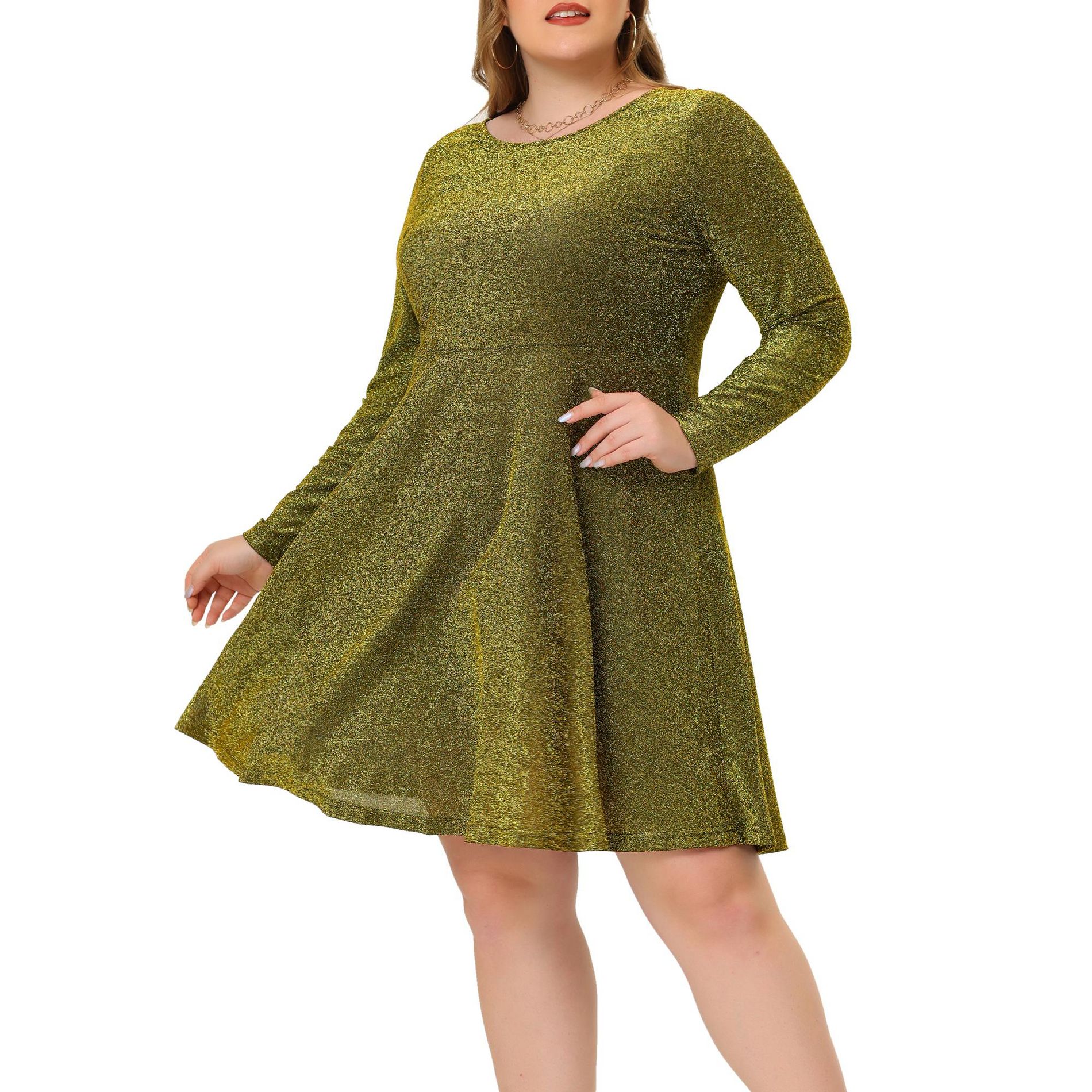 Women's Plus Size Club Party Glitter Shinny Cocktail Sequin Midi A-Line Dress - Agnes Orinda