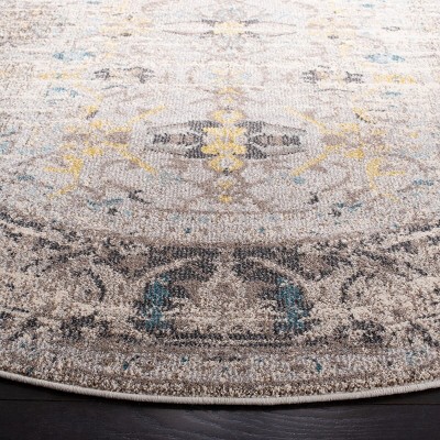 Elsdon 9' Round Grey Floral Synthetic Area Rug
