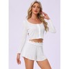 INSPIRE CHIC Women's Long Sleeve Button Shirts with Shorts 2 Pcs Pajamas Set - 2 of 4