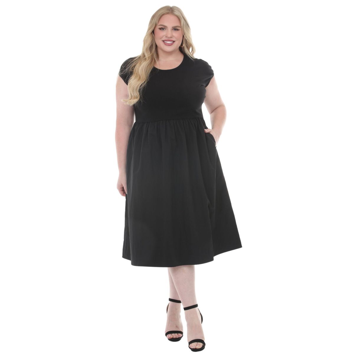 Women's Ultrasoft Cotton Knit to Woven Midi Dress -White Mark - thumbnail 5