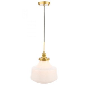 Elegant Lighting Lyle 1 light Brass and frosted white glass pendant - 1 of 4