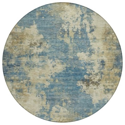 HomeRoots 8' Blue And Beige Round Abstract Washable Indoor Outdoor Area Rug