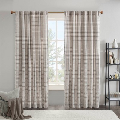 PAGED Plaid Rod Pocket and Back Tab Curtain Panel with Fleece Lining Natural for Living Room