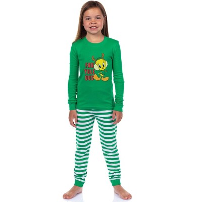 Looney Tunes Bugs Bunny, Lola Bunny, Tweety Bird, Tazmanian Devil Christmas Tight Fit Family Pajama Set Green