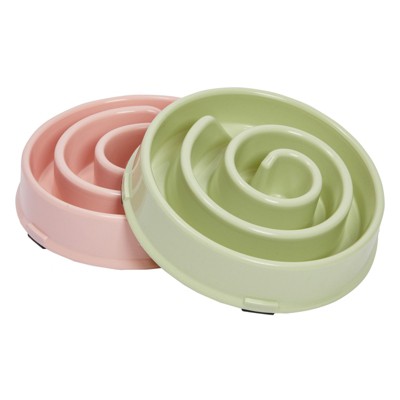 Juvale 2 Pack Spiral Slow Feeder Dog Bowls, Pink and Green