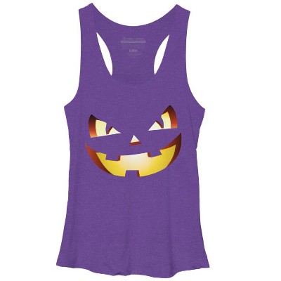 Women's Design By Humans Halloween Pumpkin Evil Smiley Face By artdim Racerback Tank Top