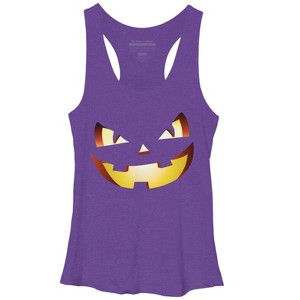 Women's Design By Humans Halloween Pumpkin Evil Smiley Face By artdim Racerback Tank Top - 1 of 3