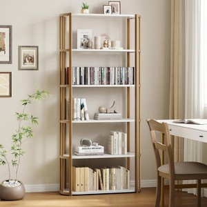 6 Tier Bookshelf with Metal Frame, Industrial Tall Bookcase, Freestanding Open Back Display Rack, Storage shelf, for Bedroom, Living Room - 1 of 4