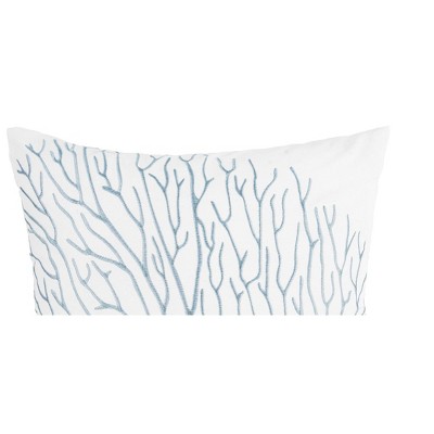 White and Blue Embroidered Square Throw Pillow