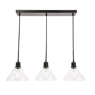 Elegant Lighting Clive 3 light Black and Clear seeded glass pendant