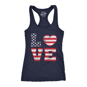Womens Tank Love American Flag Tanktop Cute Patriotic Red White and Blue Shirt - Crazy Dog Women's Tank Top - 1 of 4