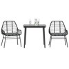 vidaXL 3 Piece Patio Dining Set - Black Poly Rattan Glass - Outdoor Table and Chairs with Cushions for Garden, Patio - 2 of 4