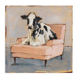 Stupell Industries Baby Cow on Pink Couch Canvas Art - 1 of 4