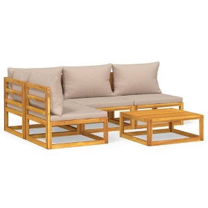 vidaXL Patio Furniture Set - 5 Piece Sectional Sofa with Taupe Cushions, Solid Acacia Wood, Modular Design, Garden Lounge Set - 1 of 4