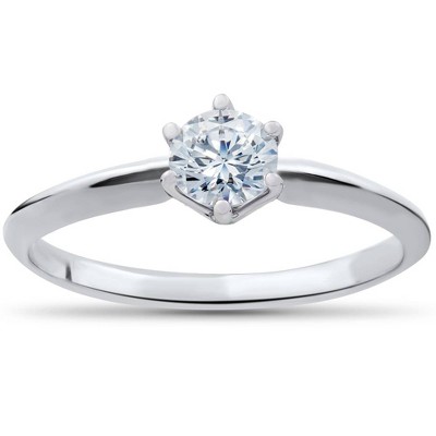 Pompeii3 1/3ct Round Diamond Solitaire Engagement Ring 14K White Gold Size 6 - Size 6