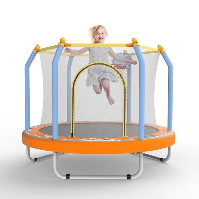 INFURNIC Trampolines Kids Indoor Outdoor Trampoline with Safety Net and Basketball Hoop for Active Play, Orange, 55"*55"*44"