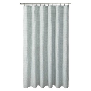 LunaLulinlk Green/White Pinstripe Fabric Shower Curtain, 72" x 72" - 1 of 4