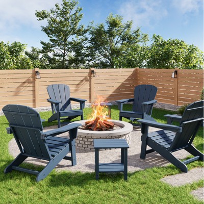 Modern HDPE Adirondack Chair Set of 2/4 0r with 2 Side Tables - Oversize 380LB,Weather Resistant,Firepit,Wooden Texture for Deck,Pool,Porch