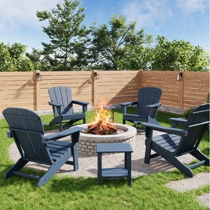 Modern HDPE Adirondack Chair Set of 2/4 0r with 2 Side Tables - Oversize 380LB,Weather Resistant,Firepit,Wooden Texture for Deck,Pool,Porch - 1 of 4