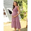 Women's Maternity Flutter Short Sleeve Summer Casual Dress Smocked Crew Neck Tiered Midi Dress Baby Shower Photoshoot - 3 of 4