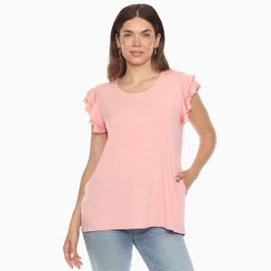 Women's Ruffle Sleeve Solid Top -White Mark - 1 of 4