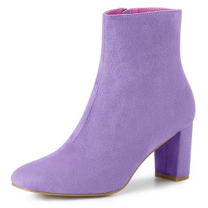 Allegra K Women's Dress Round Toe Side Zip Chunky Heel Ankle Boots - 1 of 4