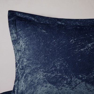 Navy Twin Crushed Velvet Diamond Quilted Bedspread Set
