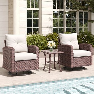 LayinSun Outdoor Swivel Rocker Chair Set Rattan Wicker Swivel Chairs Patio Bistro Set for Porch - 1 of 4