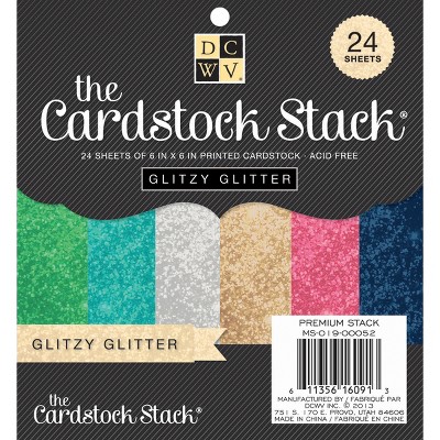 DCWV Single-Sided Cardstock Stack 6"X6" 24/Pkg-Glitzy Glitter Solid, 6 Colors/4 Each