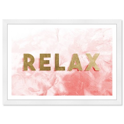 Wynwood Studio 19" x 13" Relax Pink Motivational Quotes Framed Wall Art Gold: Inspirational Decor, Modern Style, Digital Typography