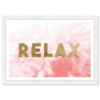 19" x 13" Relax Pink Motivational Quotes Framed Wall Art Gold - Wynwood Studio