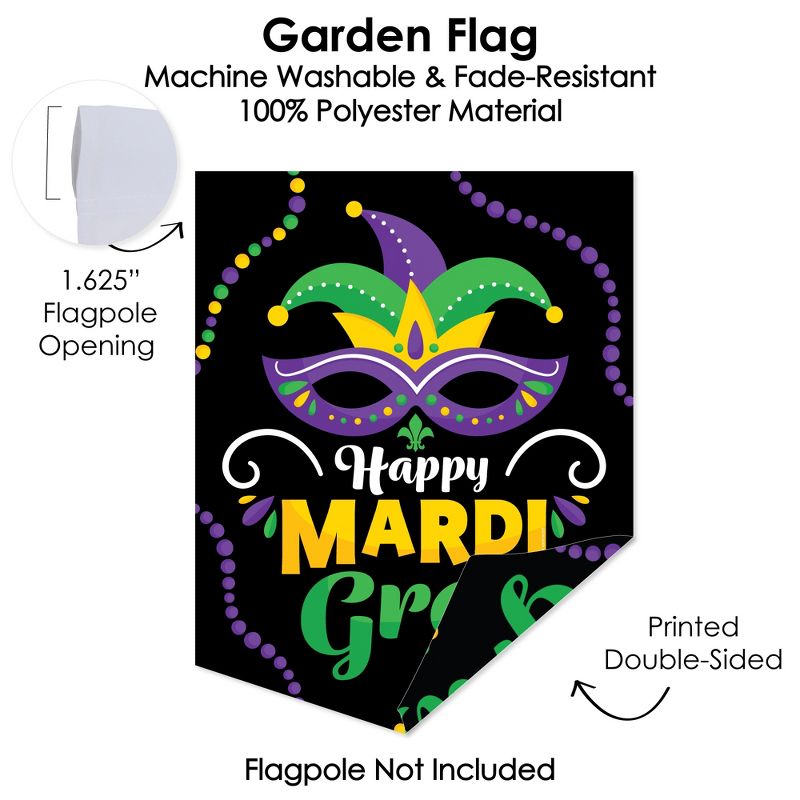 Big Dot of Happiness Colorful Mardi Gras Mask - Outdoor Home Decorations - Double-Sided Masquerade Party Garden Flag - 12 x 15.25 inches, 3 of 9