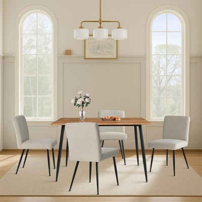 5-Piece Modern Dining Set,47" Rectangular Dining Table Wood Top with Upholstered Linen Dining Chairs for Dining Room, Living Room-Tanpinhause