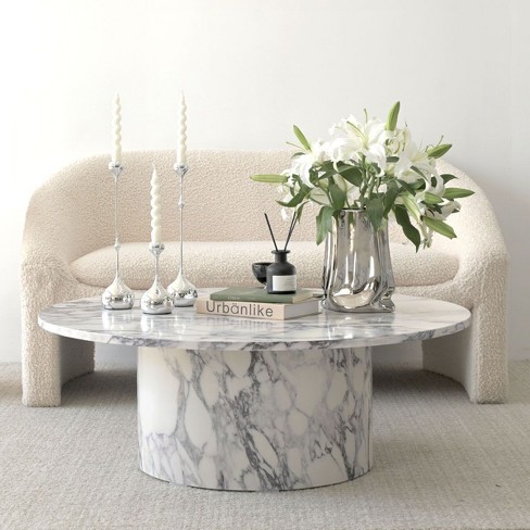 40" Modern Bvlgari Marble Look Round Coffee Table Center Table For Sitting Room Cocktail Table,End Tables For Living Room-Cuddlewood - image 1 of 4