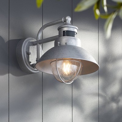Silver Industrial Steel Outdoor Sconce with Clear Glass Shade