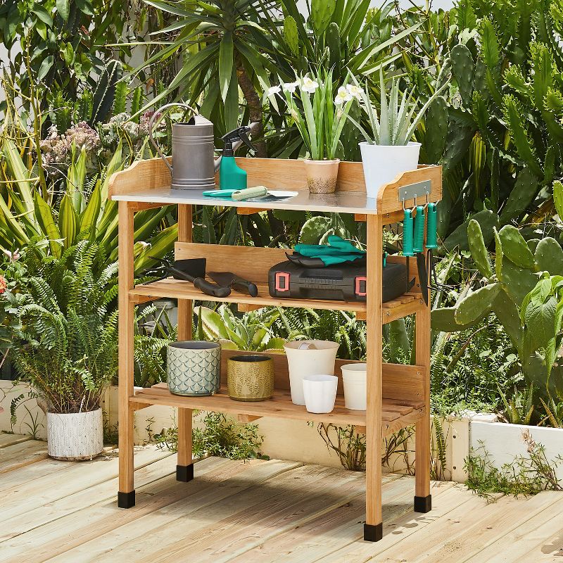 Yaheetech Outdoor Potting Bench Table with Storage Shelf, 2 of 9