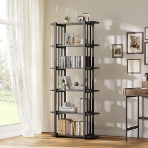 6 Tier Wooden Bookshelf, 71 Inches Industrial Tall Bookcase, Metal Frame Large Open Bookcase, Freestanding Storage Display Book Shelf Rack - 1 of 4