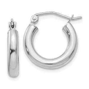 Black Bow Jewelry 3mm, 14k White Gold Classic Round Hoop Earrings, 15mm (9/16 Inch) - 1 of 4