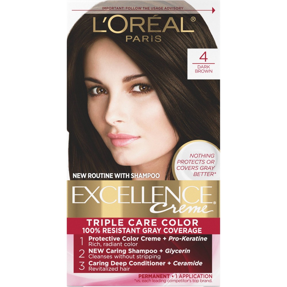 Photos - Hair Dye LOreal L'Oreal Paris Excellence Triple Protection Permanent Hair Color - 4 Dark B 
