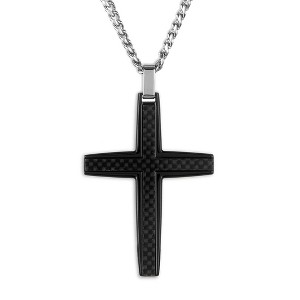 Crucible Men's Polished Medium Size Black Carbon Fiber Steel Cross Necklace - 1 of 4